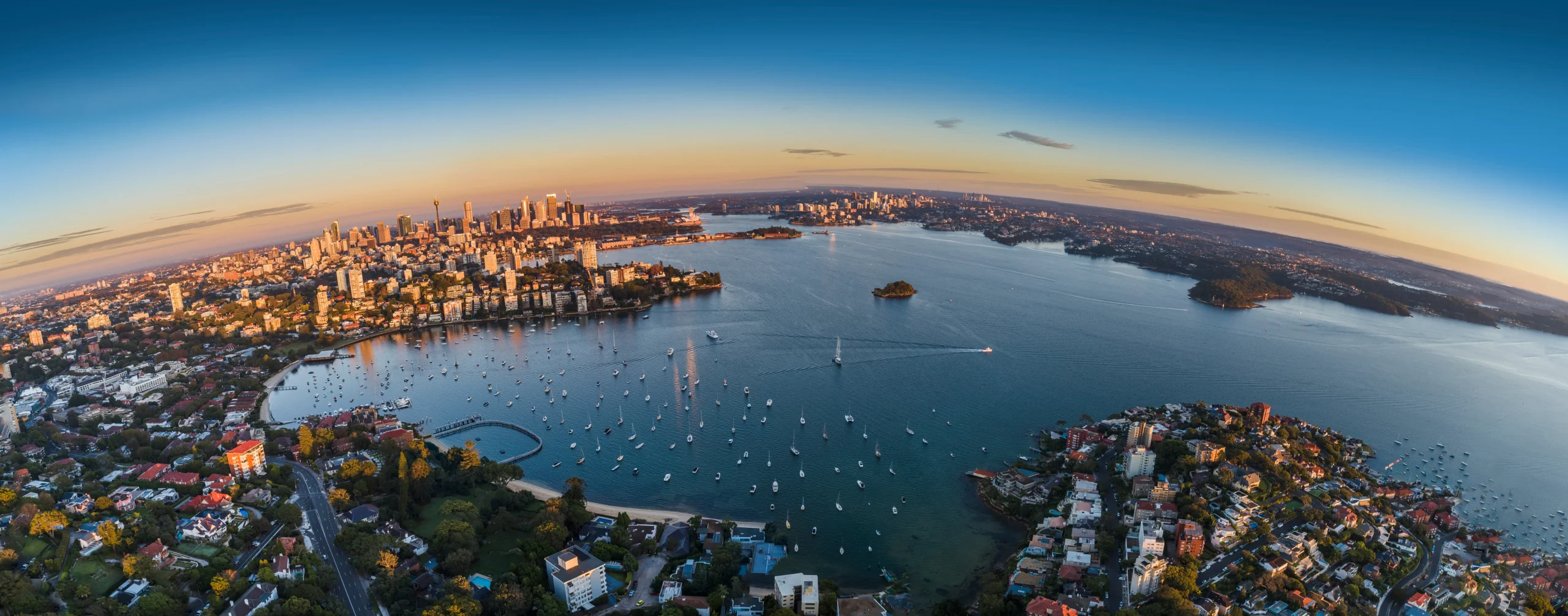 Stunning aerial view of Sydney harbour.