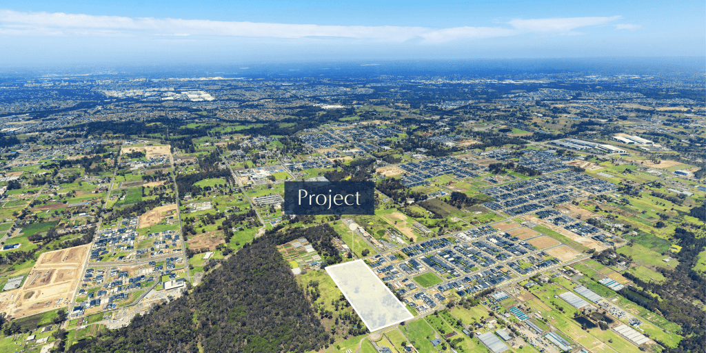 Aerial view of a suburban development area.