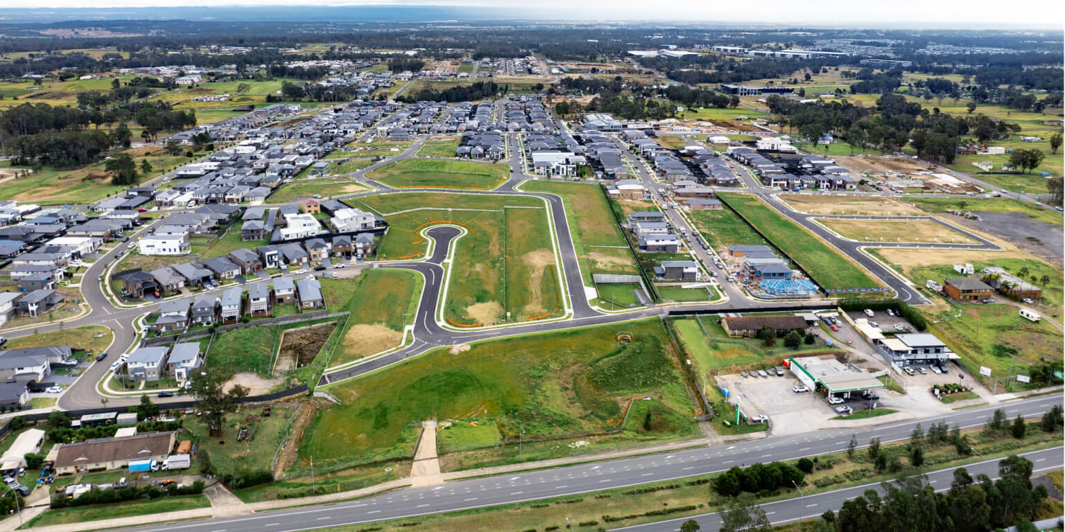 Aerial view of a suburban development.